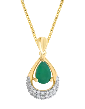 Emerald Pendant - 10ct Yellow Gold Emerald and Diamond Pendant - 786652