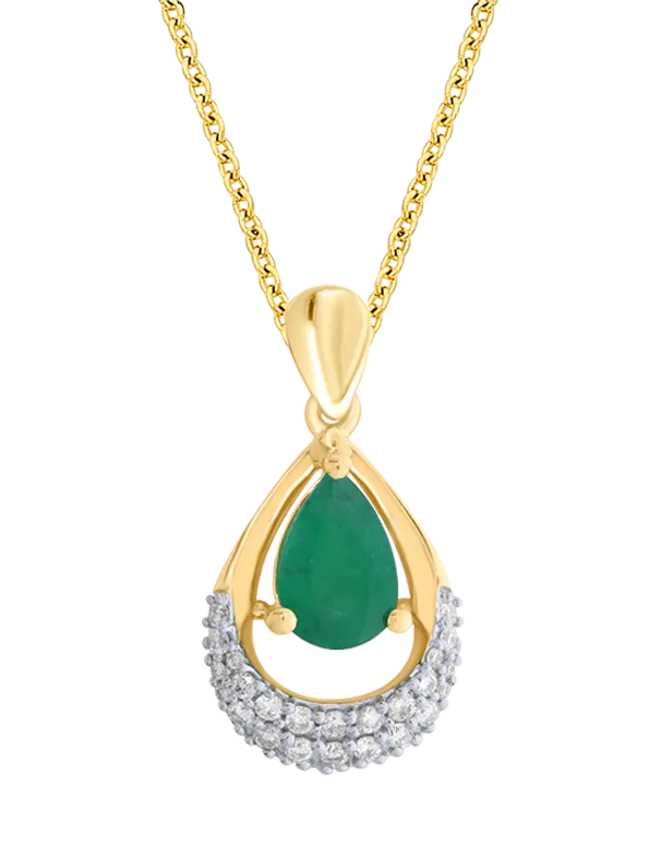 Emerald Pendant - 10ct Yellow Gold Emerald and Diamond Pendant - 786652