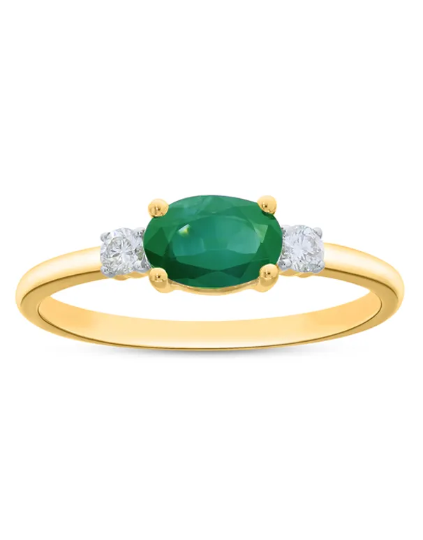 Emerald Ring - 10ct Yellow Gold Emerald & Diamond Ring - 786667