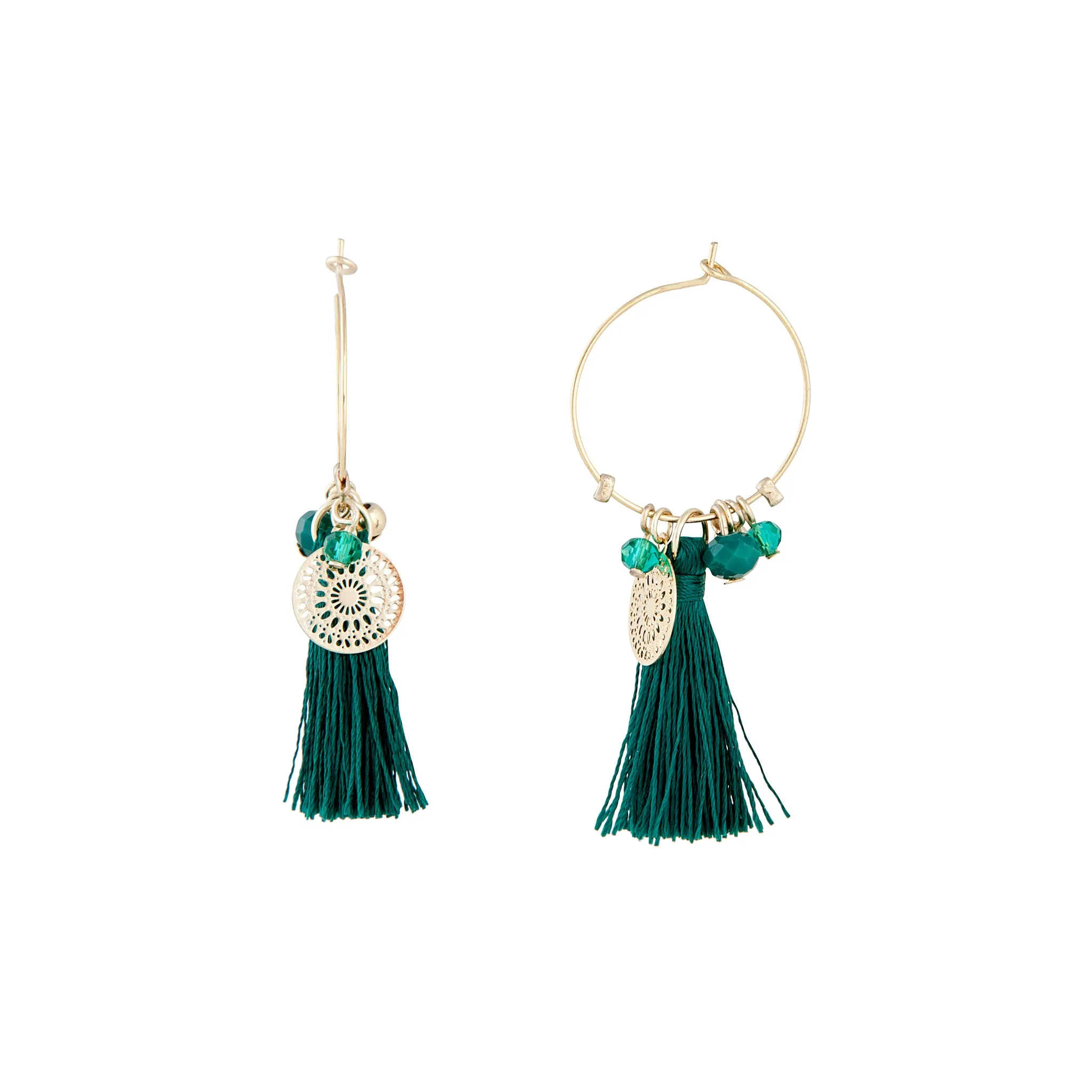 Emerald Tassel Charm Hoop Earring