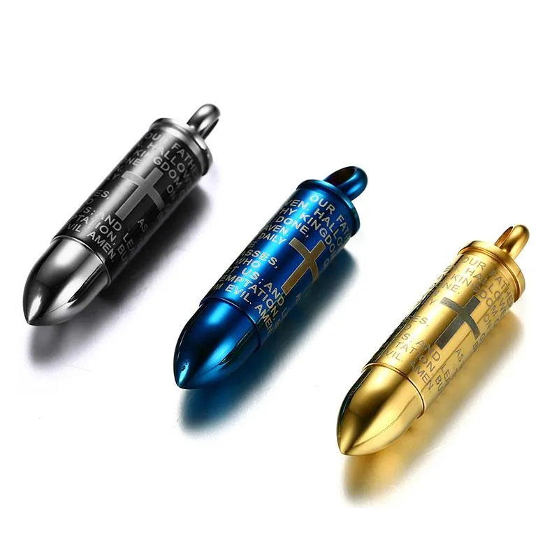 Engraved Lord's Prayer &amp Cremation Storage Bullet Necklace