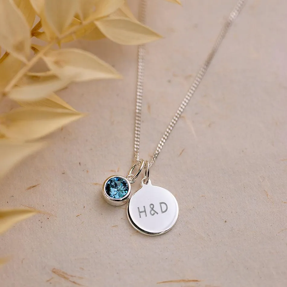 Engraved March Birthstone Necklace