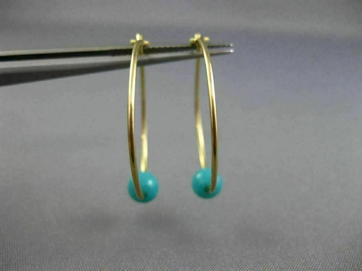 ESTATE AAA TURQUOISE 14KT YELLOW GOLD 3D CLASSIC HOOP HANGING EARRINGS #26011