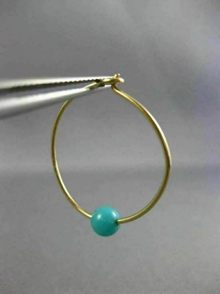 ESTATE AAA TURQUOISE 14KT YELLOW GOLD 3D CLASSIC HOOP HANGING EARRINGS #26011