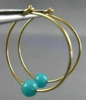 ESTATE AAA TURQUOISE 14KT YELLOW GOLD 3D CLASSIC HOOP HANGING EARRINGS #26011