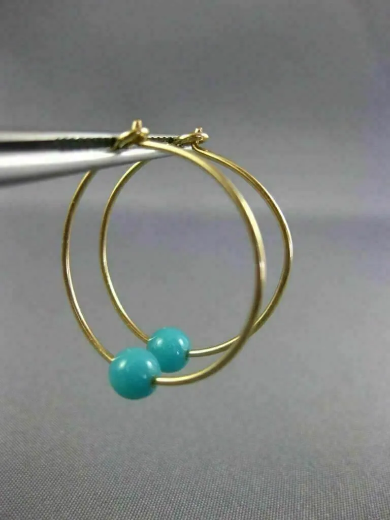 ESTATE AAA TURQUOISE 14KT YELLOW GOLD 3D CLASSIC HOOP HANGING EARRINGS #26011