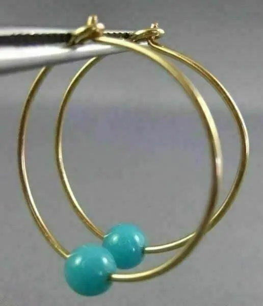 ESTATE AAA TURQUOISE 14KT YELLOW GOLD 3D CLASSIC HOOP HANGING EARRINGS #26011