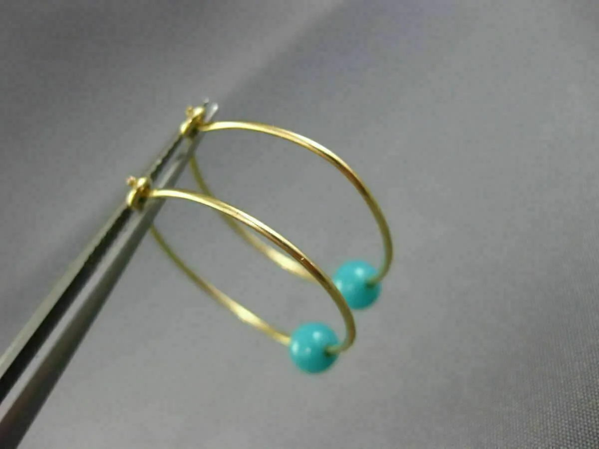 ESTATE AAA TURQUOISE 14KT YELLOW GOLD 3D CLASSIC HOOP HANGING EARRINGS #26011