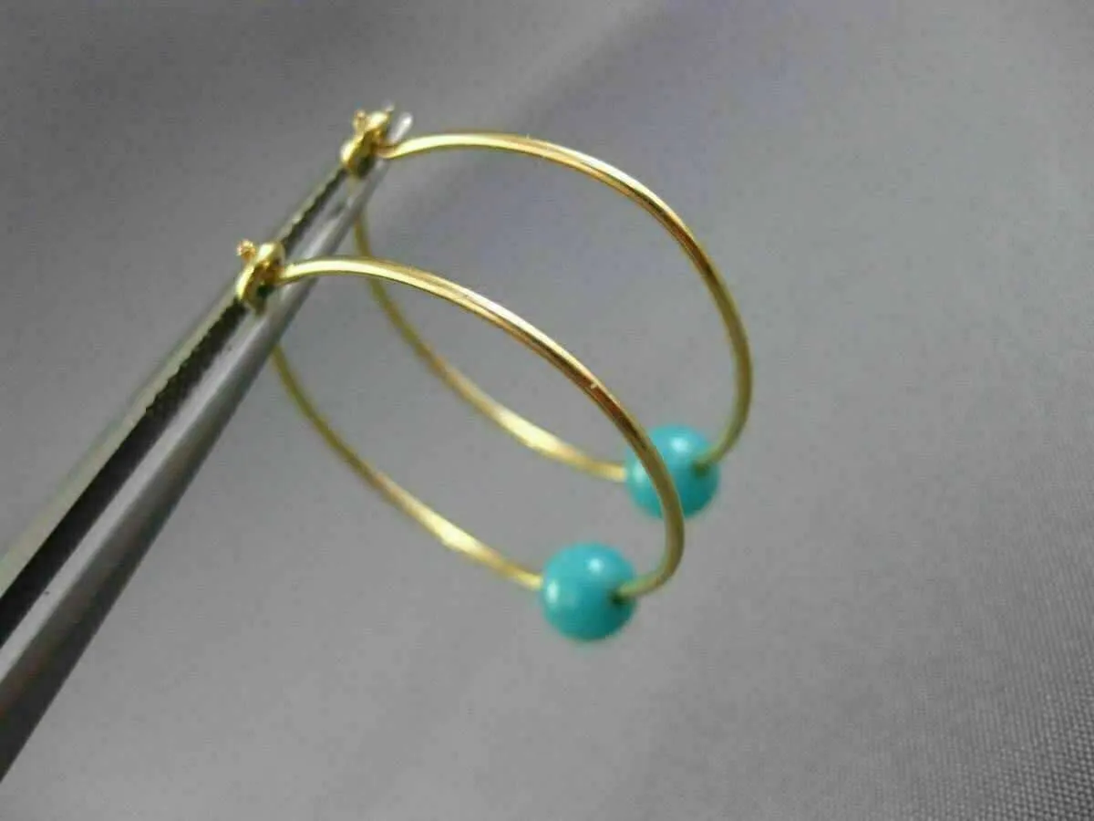 ESTATE AAA TURQUOISE 14KT YELLOW GOLD 3D CLASSIC HOOP HANGING EARRINGS #26011