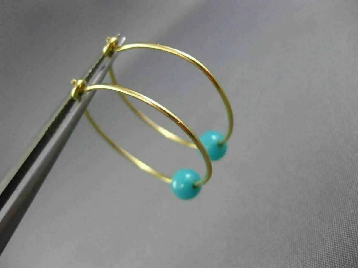 ESTATE AAA TURQUOISE 14KT YELLOW GOLD 3D CLASSIC HOOP HANGING EARRINGS #26011