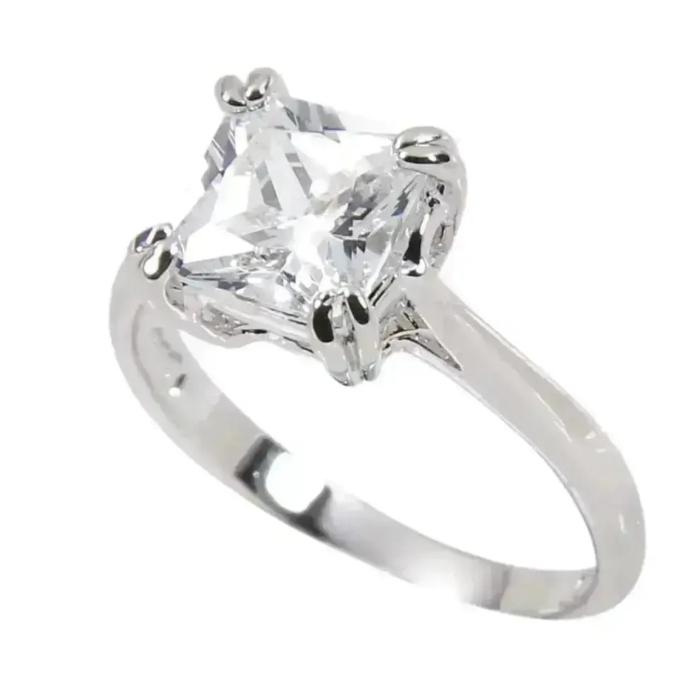 Eternal Radiance 1.08 Carat Princess Cut Sterling Silver Engagement Ring - Size 9