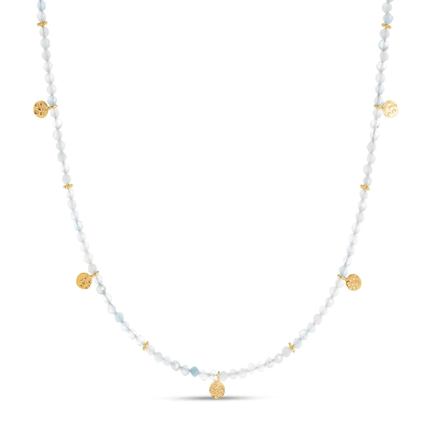 Eva Aquamarine Reversible Necklace with gold discs