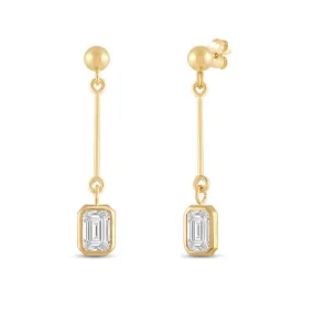 Everyday Elegance 14K Yellow Gold Bar Earrings | Emerald Cubic Zirconia Ball Drops 1 CT (7mm) | With Gift Box