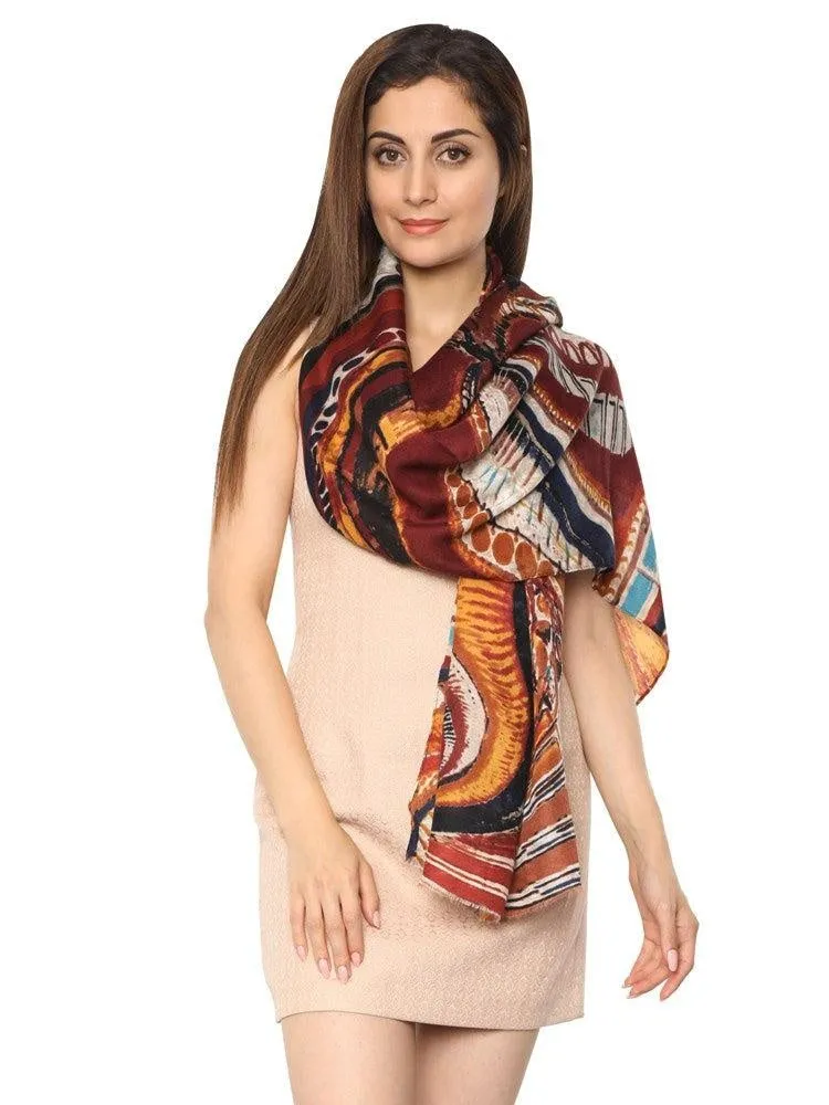 FabSeasons Brown Abstract Traditional Printed Cotton Scarf