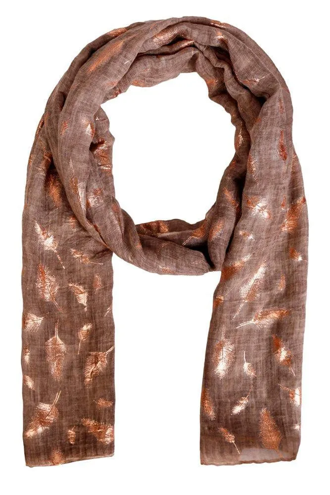 FabSeasons Casual Ink Brown Cotton Solid Scarf with Feathers Design Zari