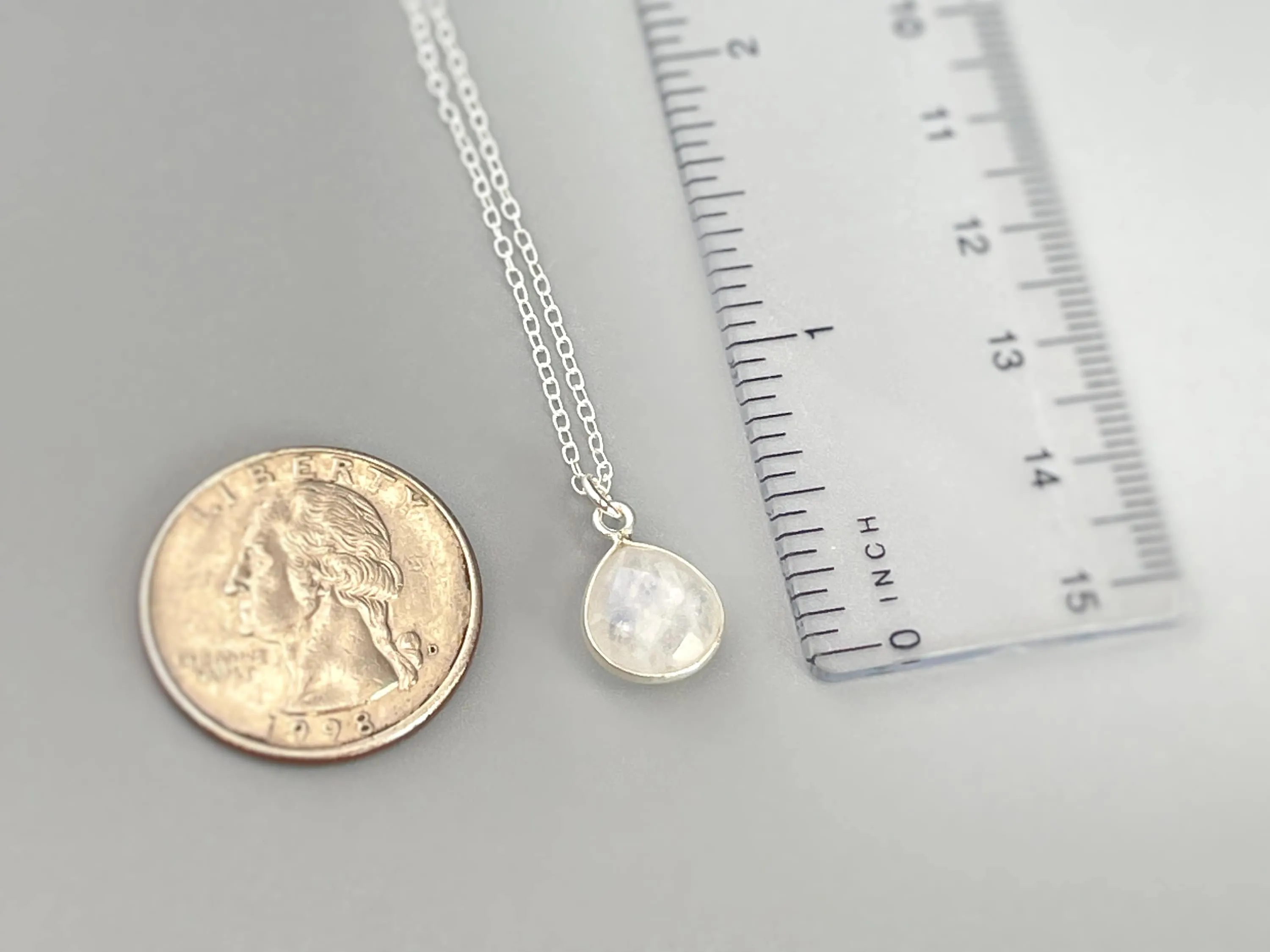 Facetted Dainty Moonstone Necklace Sterling Silver