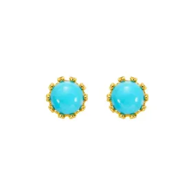 FANCIME Sunflower Blue Turquoise 14K Yellow Gold Stud Earrings