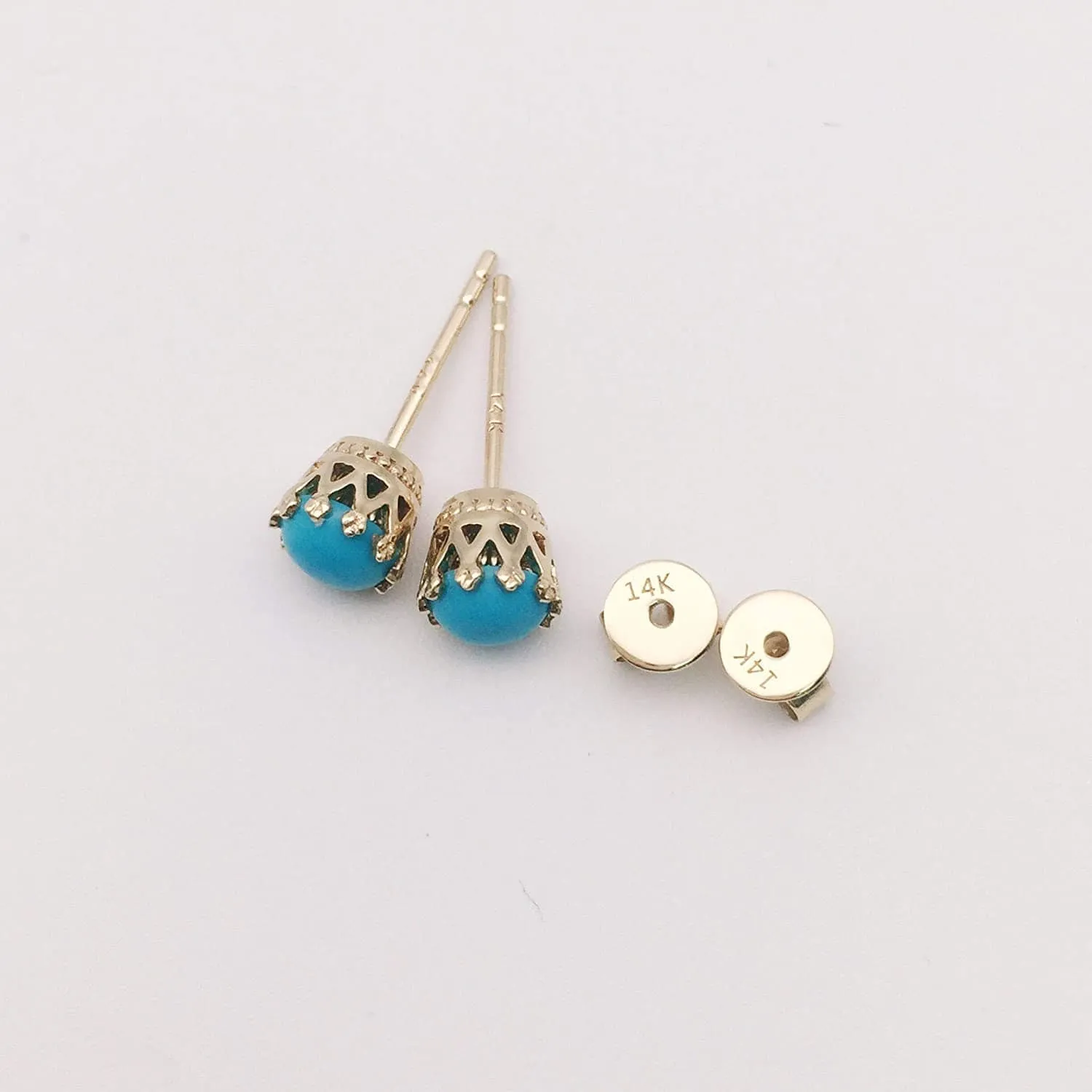 FANCIME Sunflower Blue Turquoise 14K Yellow Gold Stud Earrings