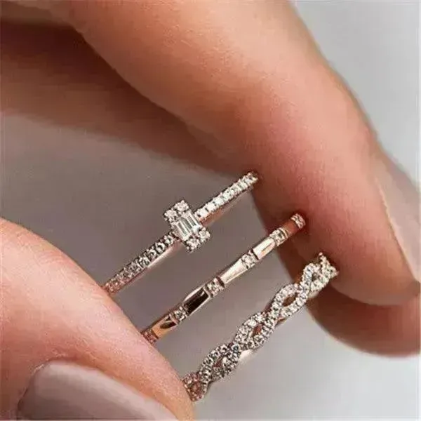 Fashion Creative Cross Zircon Rhinestone Ring 3 pieces Rose Gold Rhinestone Ring