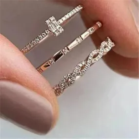 Fashion Creative Cross Zircon Rhinestone Ring 3 pieces Rose Gold Rhinestone Ring