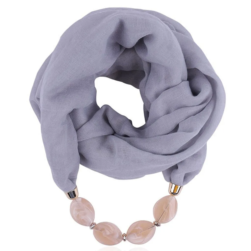 Fashion Scarf Ethnic Cotton Linen Solid Collar Tassel Gorgeous Beaded Pendants Jewelry Necklace Scarf Women Shawl Scarves