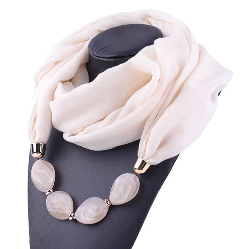 Fashion Scarf Ethnic Cotton Linen Solid Collar Tassel Gorgeous Beaded Pendants Jewelry Necklace Scarf Women Shawl Scarves