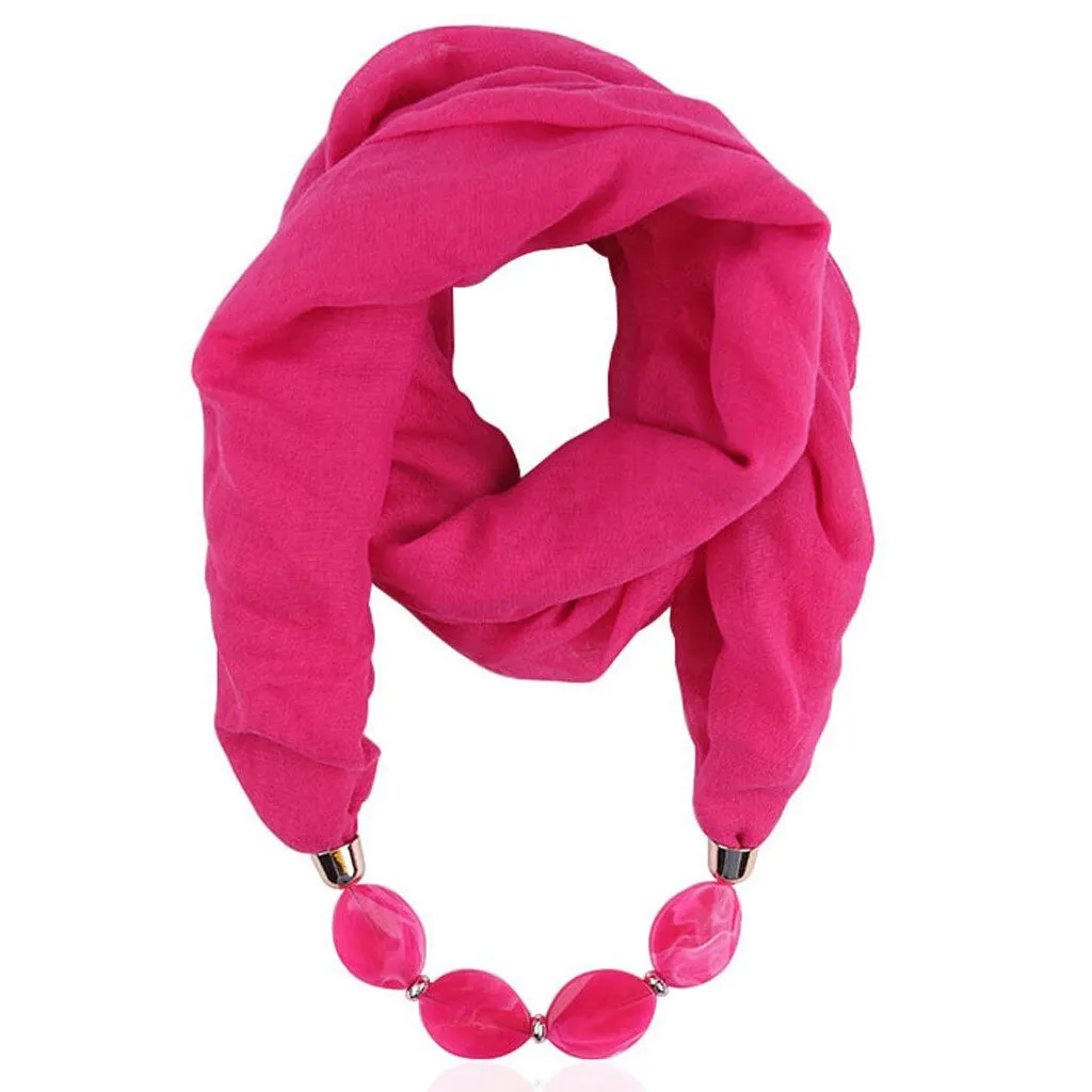 Fashion Scarf Ethnic Cotton Linen Solid Collar Tassel Gorgeous Beaded Pendants Jewelry Necklace Scarf Women Shawl Scarves