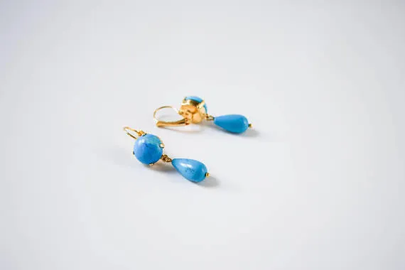 Faux Turquoise Dangle Earrings, 2-Stone Turquoise