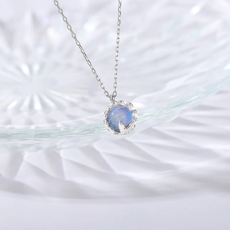 Fishtail with Moonstone Circle Pendant Silver Necklace for Women