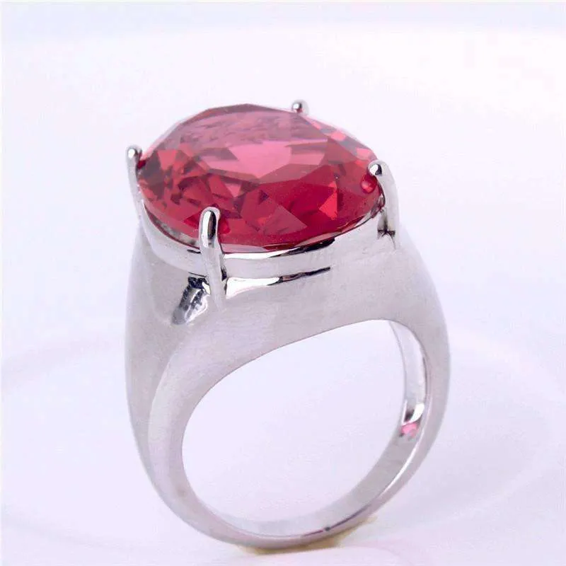 Flamingo Kisses 15ct Pink Oval Cut Austrian Crystal White Gold Plated Cocktail Ring