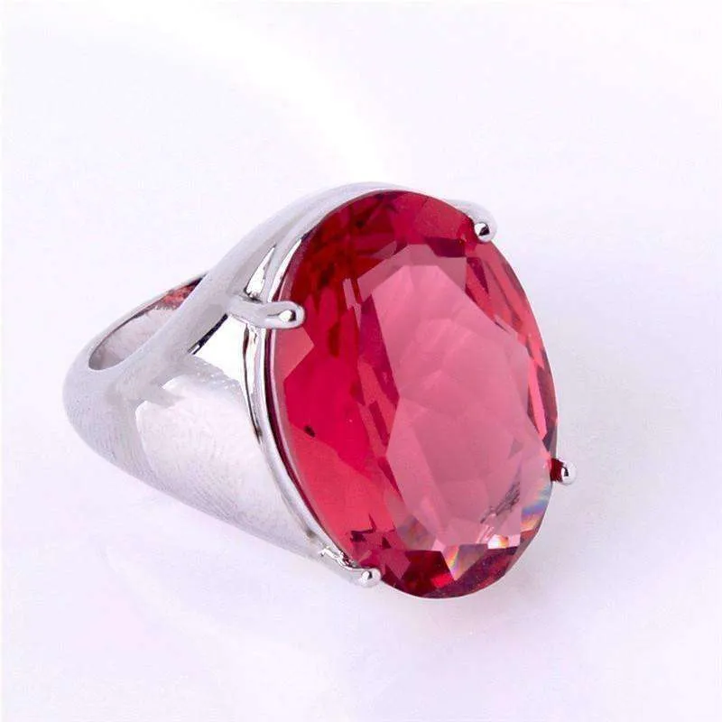 Flamingo Kisses 15ct Pink Oval Cut Austrian Crystal White Gold Plated Cocktail Ring