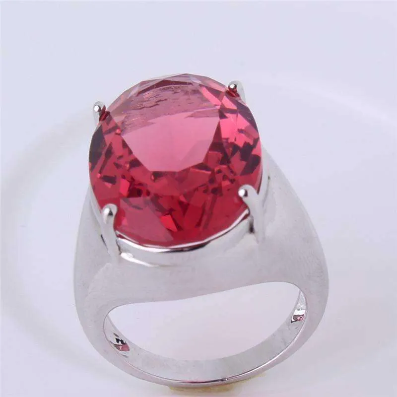 Flamingo Kisses 15ct Pink Oval Cut Austrian Crystal White Gold Plated Cocktail Ring