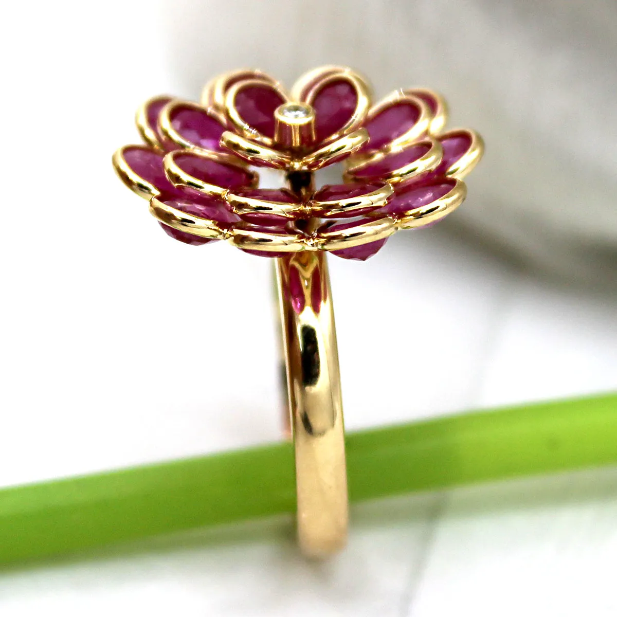 Flower Ruby Diamond Fine Ring 18k Solid Yellow