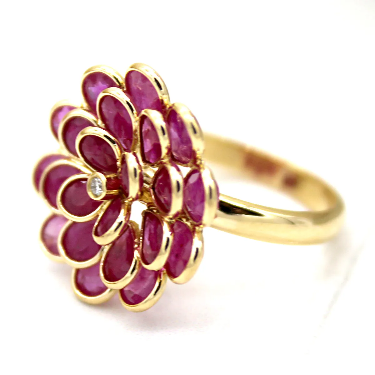 Flower Ruby Diamond Fine Ring 18k Solid Yellow