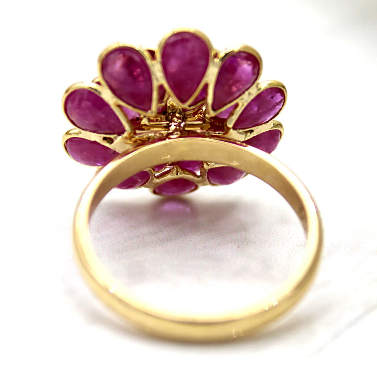 Flower Ruby Diamond Fine Ring 18k Solid Yellow