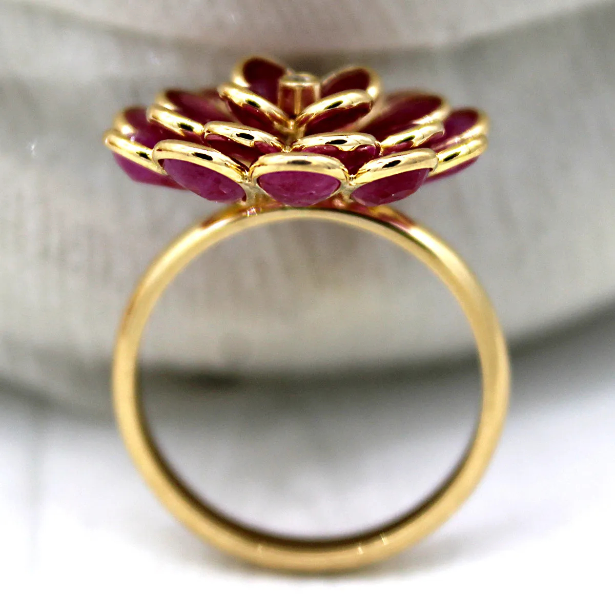 Flower Ruby Diamond Fine Ring 18k Solid Yellow