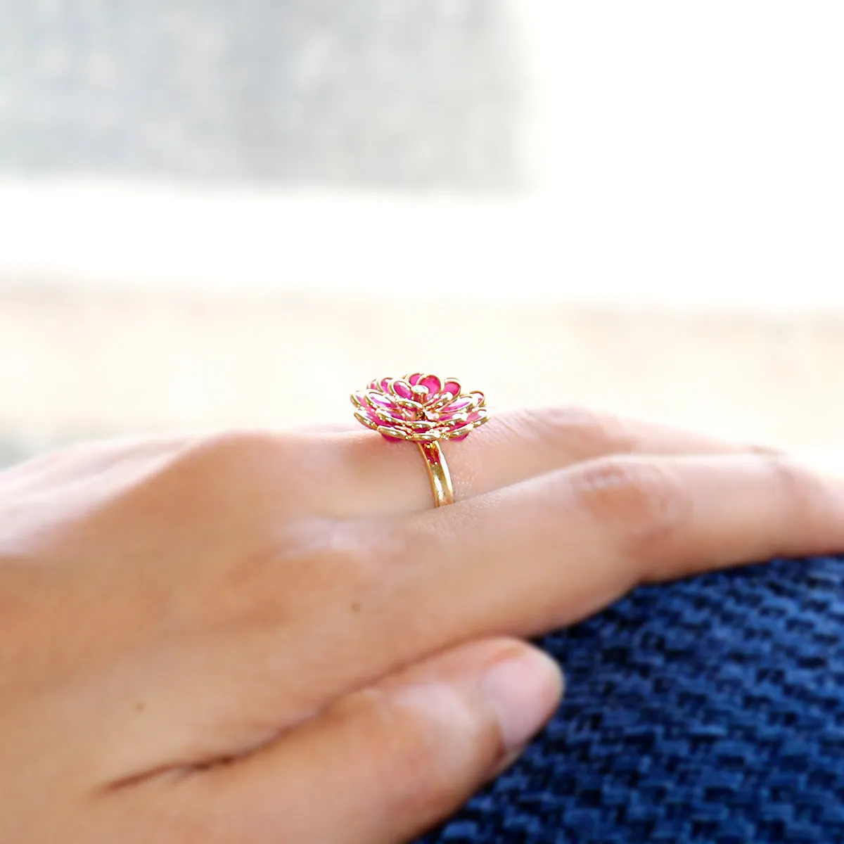 Flower Ruby Diamond Fine Ring 18k Solid Yellow