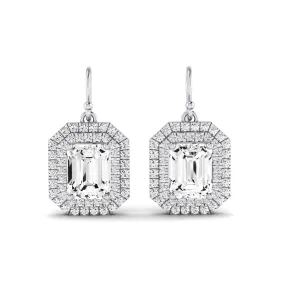 Forrest Emerald Cut Lab Diamond Halo Drop Earrings