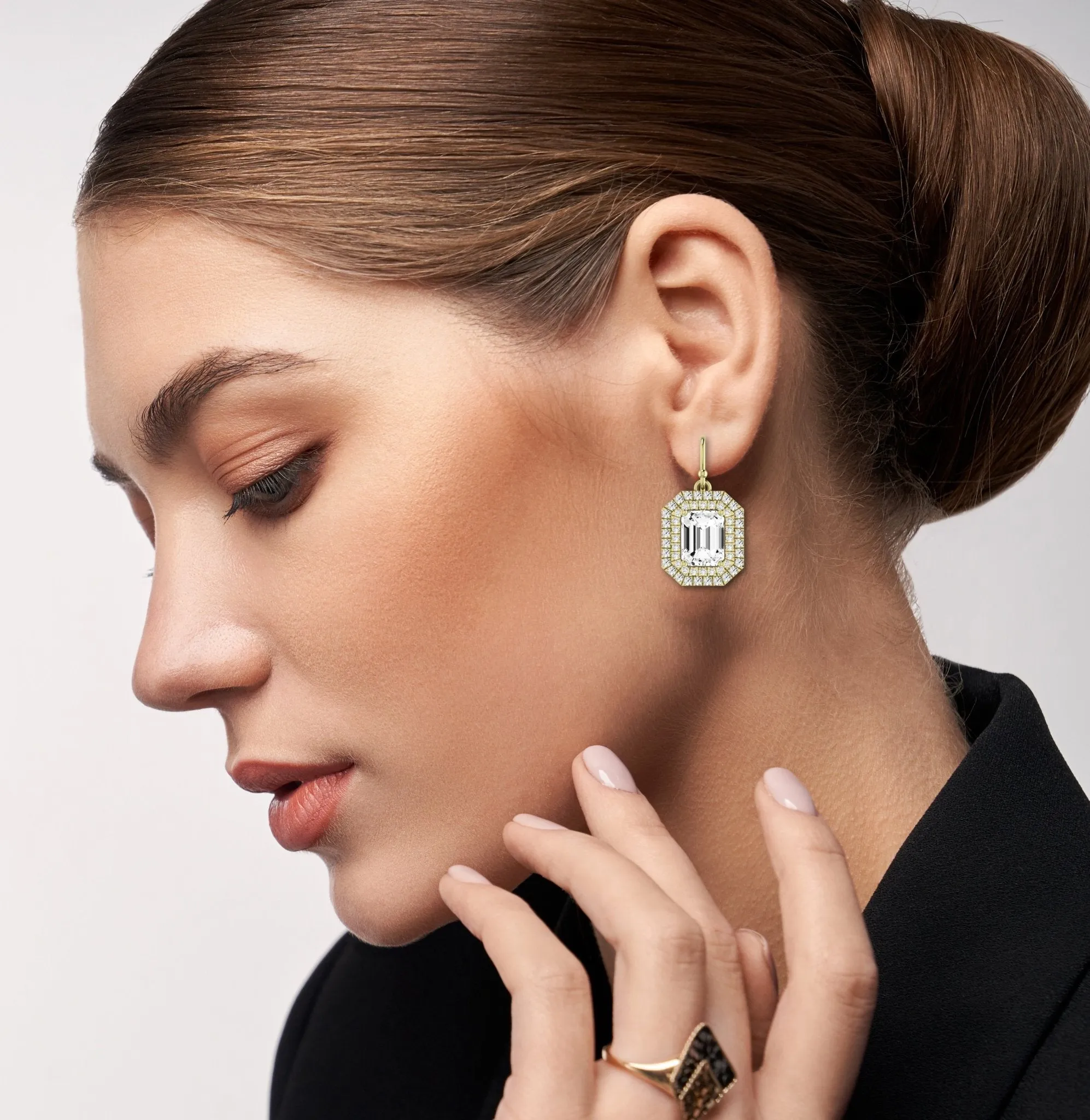 Forrest Emerald Cut Lab Diamond Halo Drop Earrings