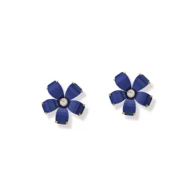 Frangipani Earrings Yellow Gold - Lapis Lazuli & Diamond