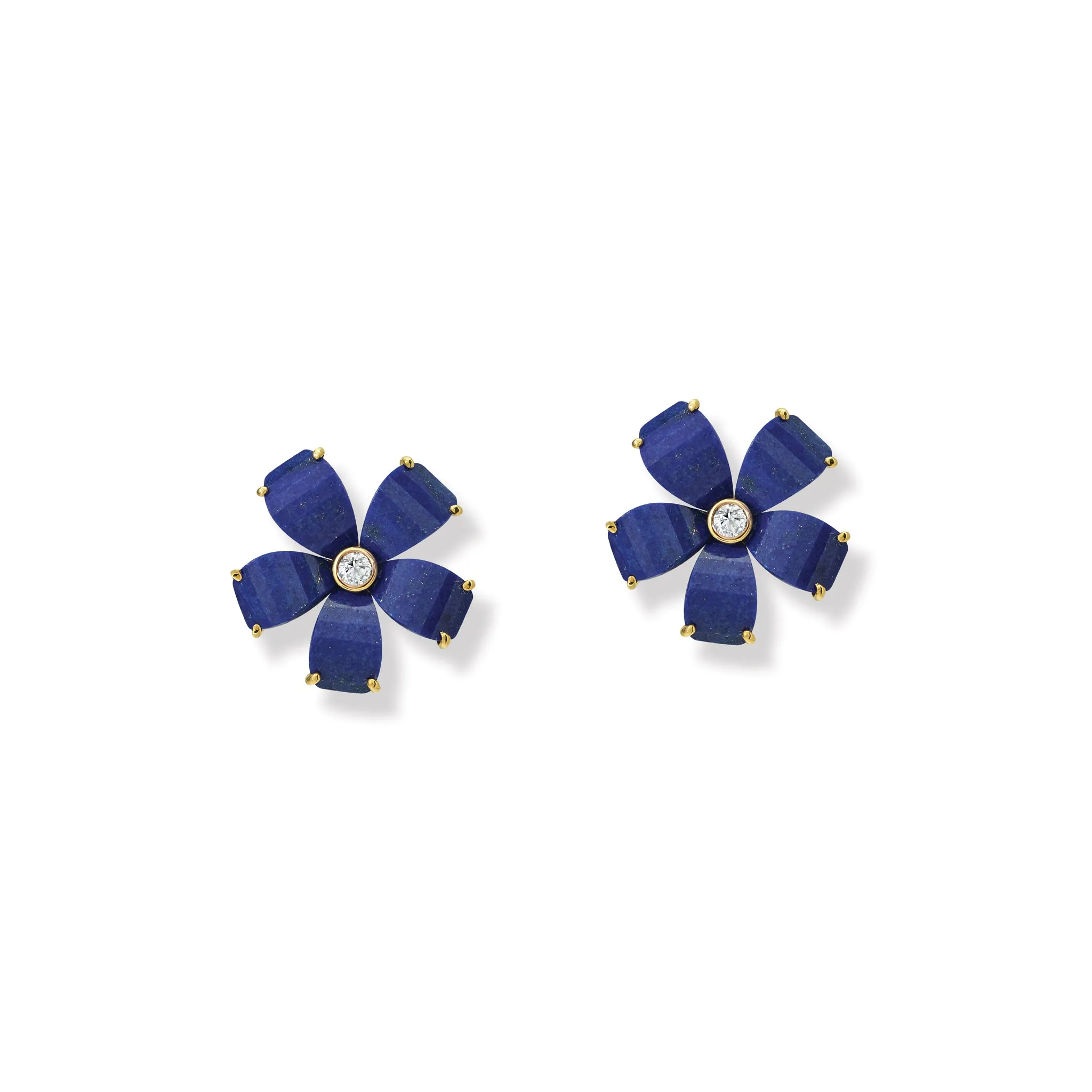 Frangipani Earrings Yellow Gold - Lapis Lazuli & Diamond