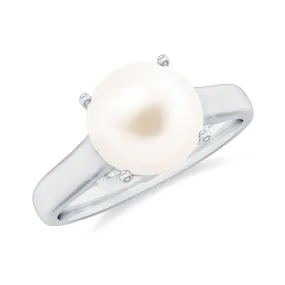 Freshwater Pearl Solitaire with Diamond Ring