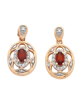 Garnet Earrings - 9ct Rose Gold Garnet and Diamond Earrings - 766398