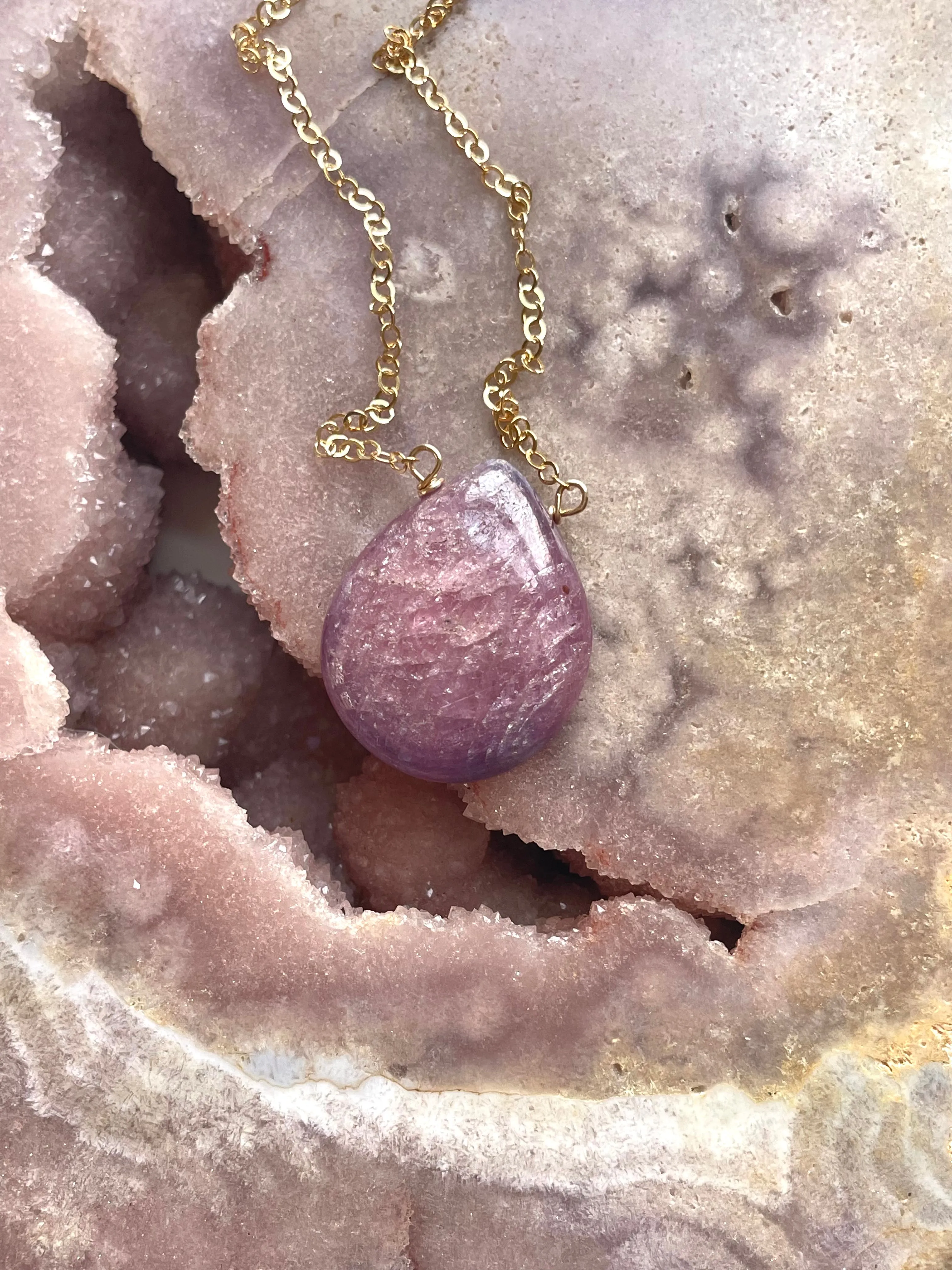 Genuine Ruby Pendant Necklace on Gold Statement Necklace