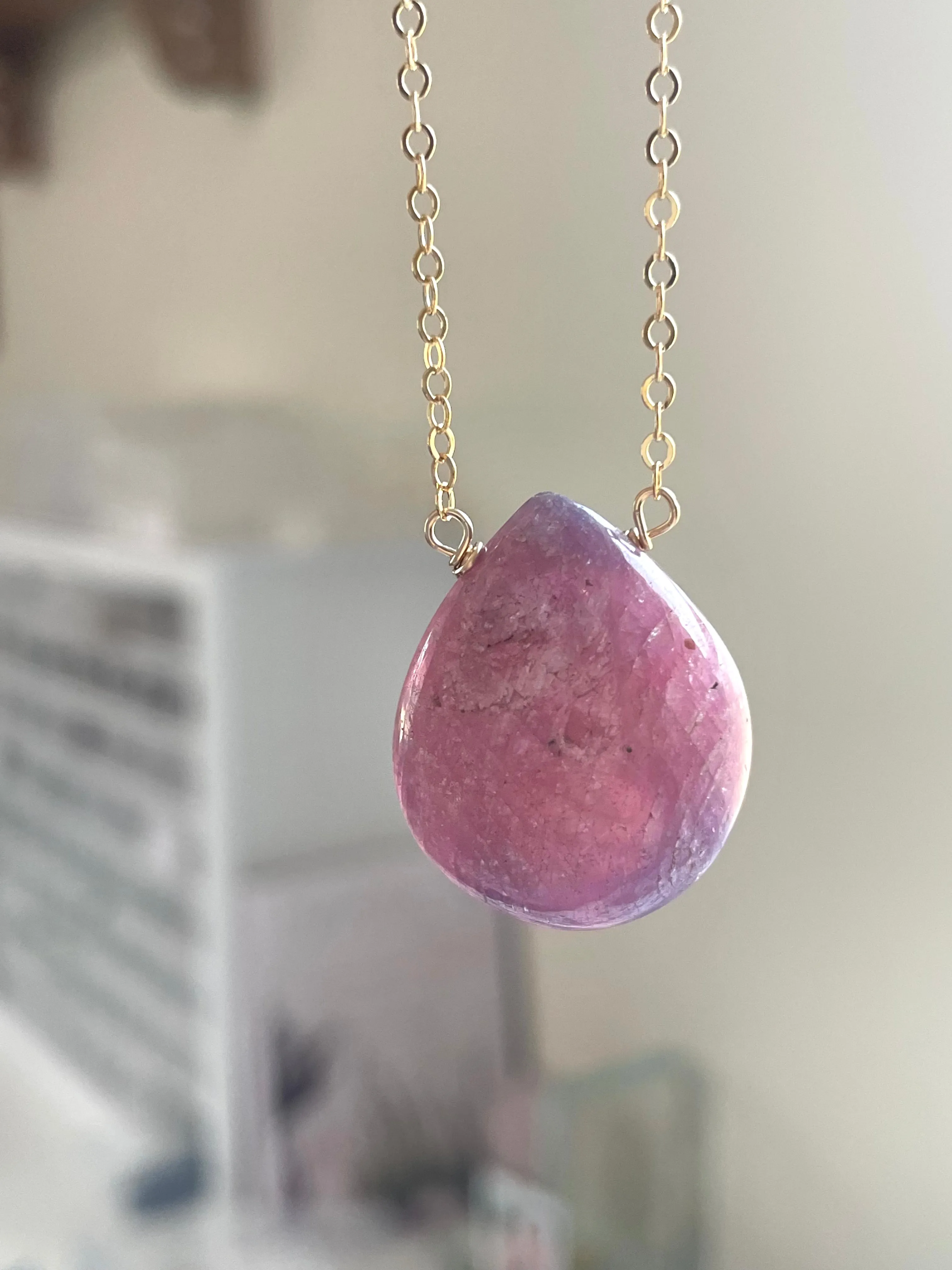 Genuine Ruby Pendant Necklace on Gold Statement Necklace