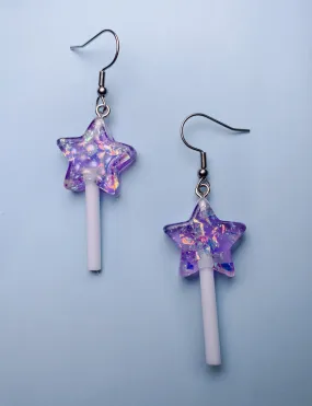 GLITTER STAR LOLLIPOP EARRINGS - PURPLE