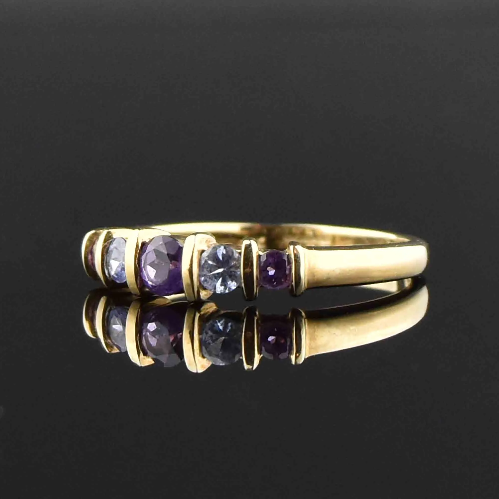 Gold Amethyst Tanzanite Five Stone Ring, Sz 8.5