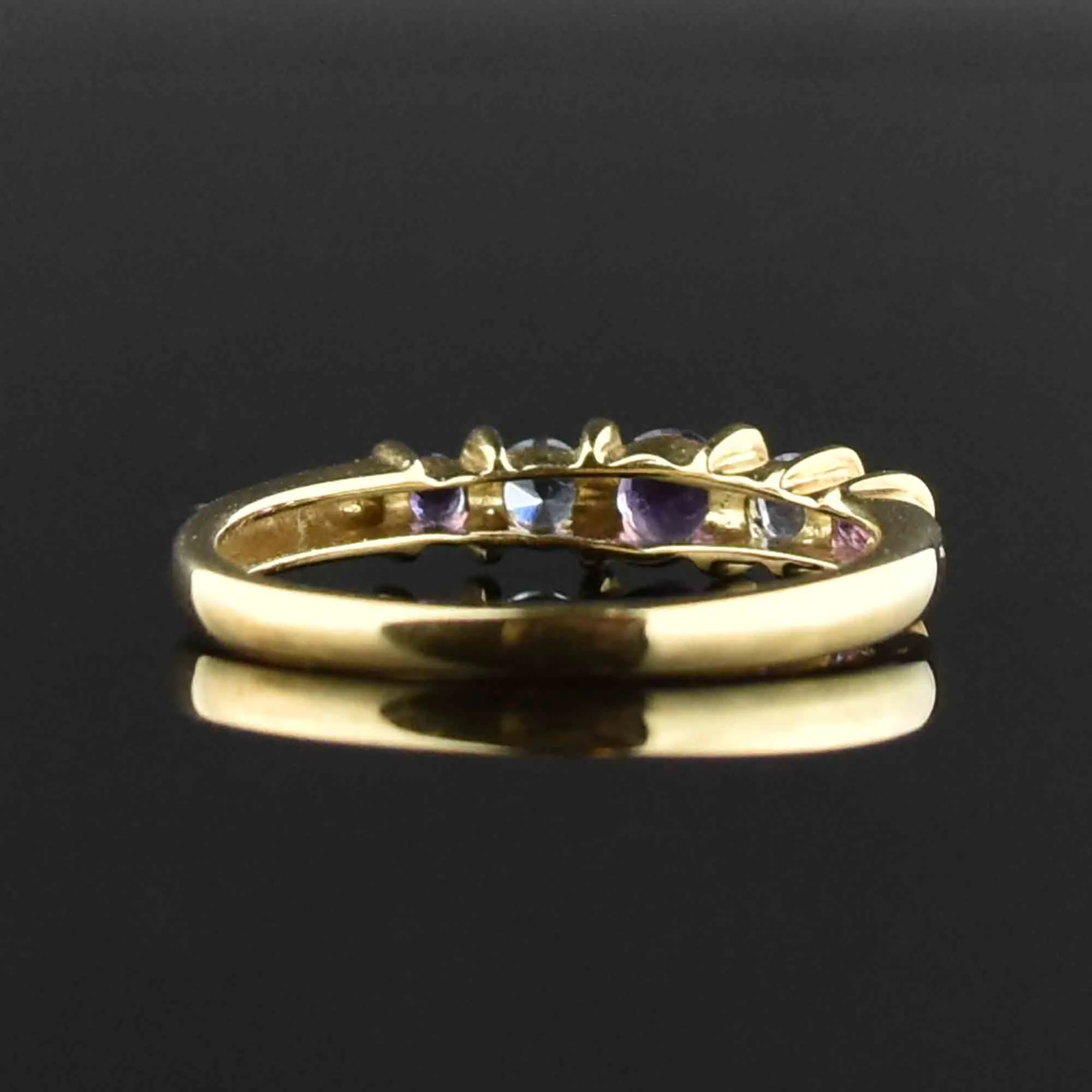 Gold Amethyst Tanzanite Five Stone Ring, Sz 8.5