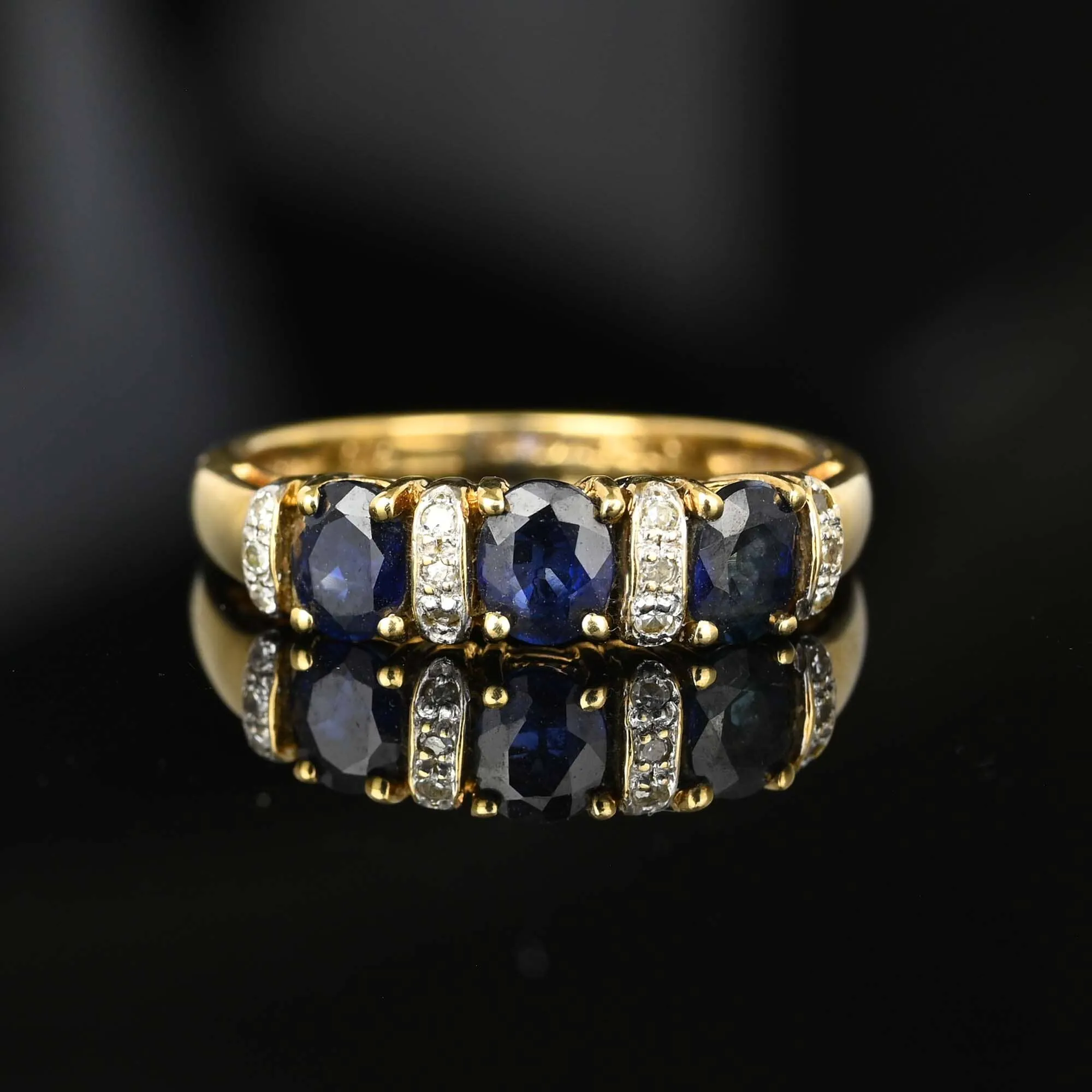 Gold Diamond Three Stone Sapphire Stacking Ring Band