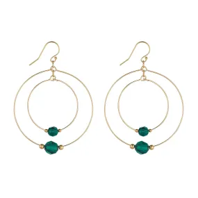 Gold Filled Emerald Green Crystal Globe Double Hoop Earrings